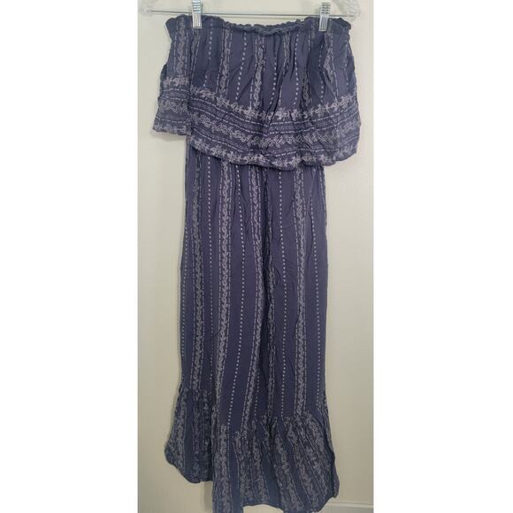 Japna Jumpsuit Womens Large Floral Flare Leg Strapless Romper Boho Cottagecore - Picture 4 of 8